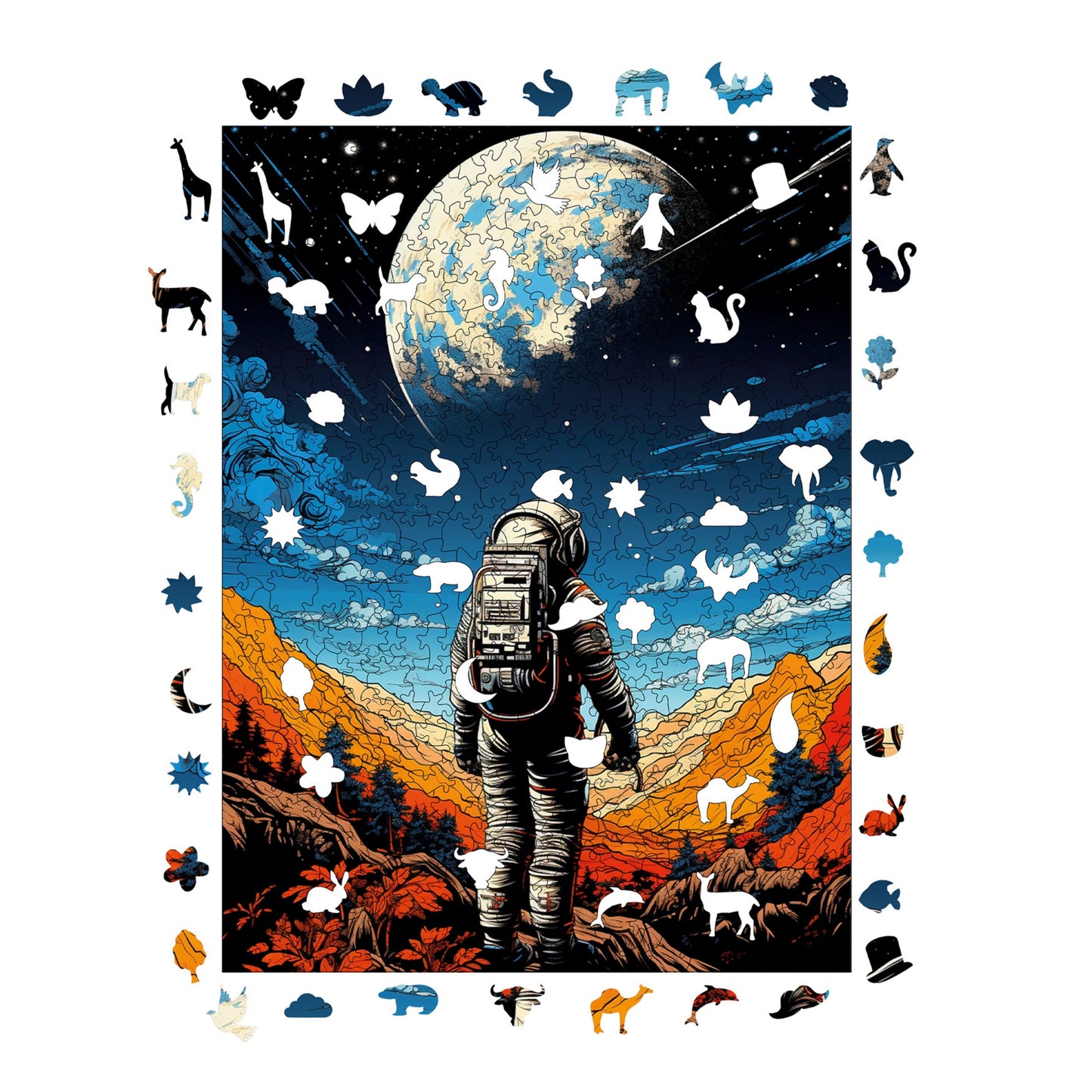 Holzpuzzle für Erwachsene, Premium-Puzzle „Space Traveler“, 450 Teile, anspruchsvolles Holzpuzzle, 29 x 39 cm, einzigartige Form, Holzpuzzle für Erwachsene