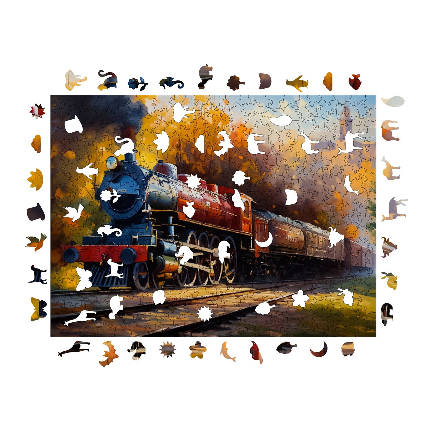 Holzpuzzle für Erwachsene, Sunset Express Premium Puzzle, 450 Teile anspruchsvolles Holzpuzzle, 11,4"x15,4" (29x39 cm) einzigartige Form, Holzpuzzle für Erwachsene