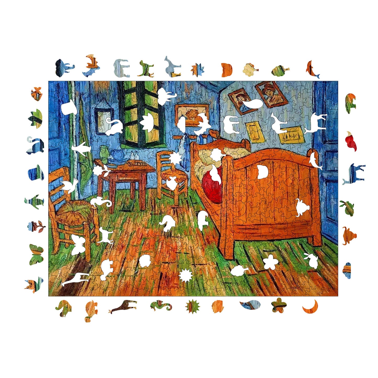 Holzpuzzle für Erwachsene, Van Goghs Schlafzimmer in Arles, Premium-Puzzle, 450 Teile, anspruchsvolles Holzpuzzle, 29 x 39 cm, einzigartige Form, Holzpuzzle für Erwachsene