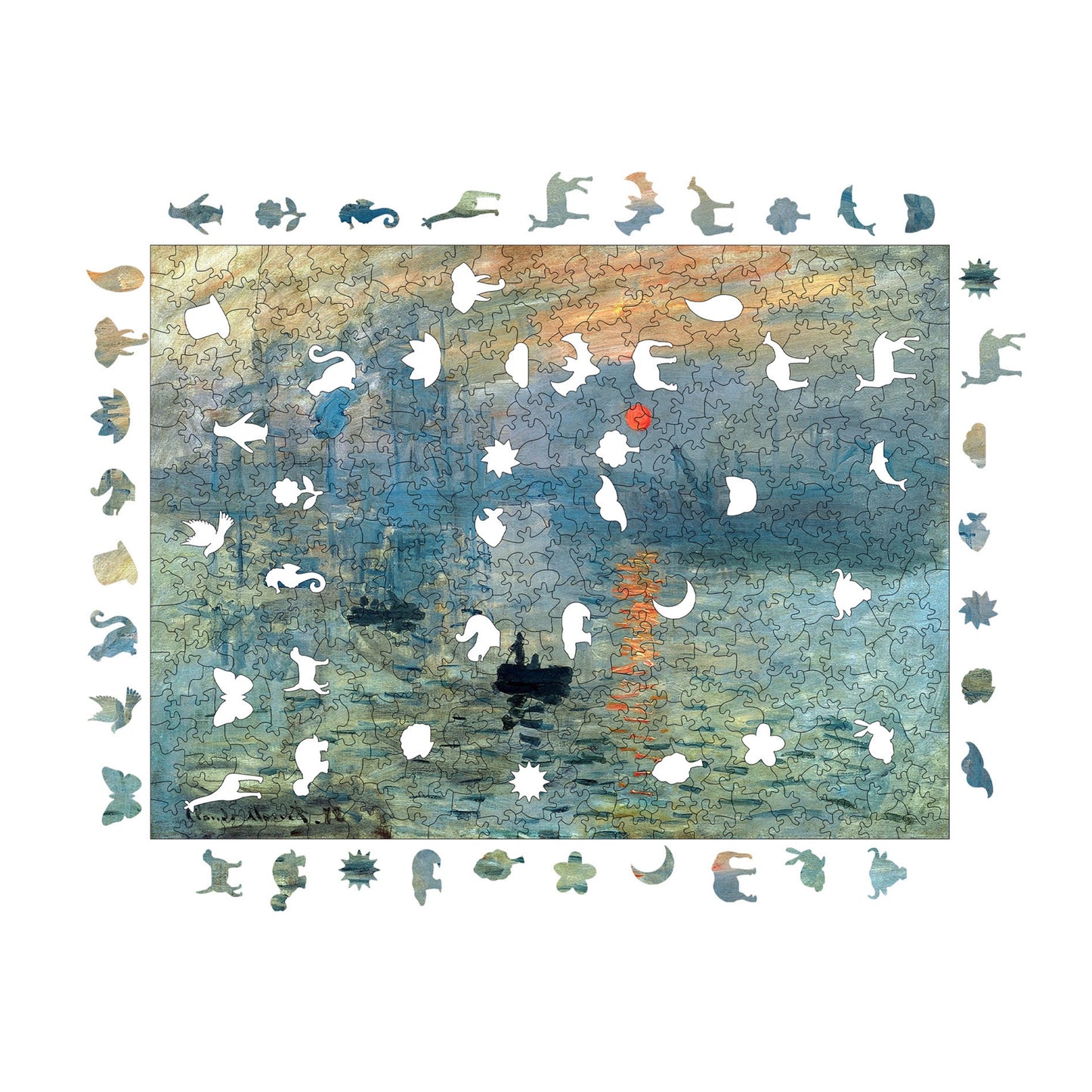 Holzpuzzle für Erwachsene, Claude Monet Impression: Sunrise Premium Puzzle, 450 Teile anspruchsvolles Holzpuzzle, 11,4"x15,4" (29x39 cm) einzigartige Form, Holzpuzzle für Erwachsene