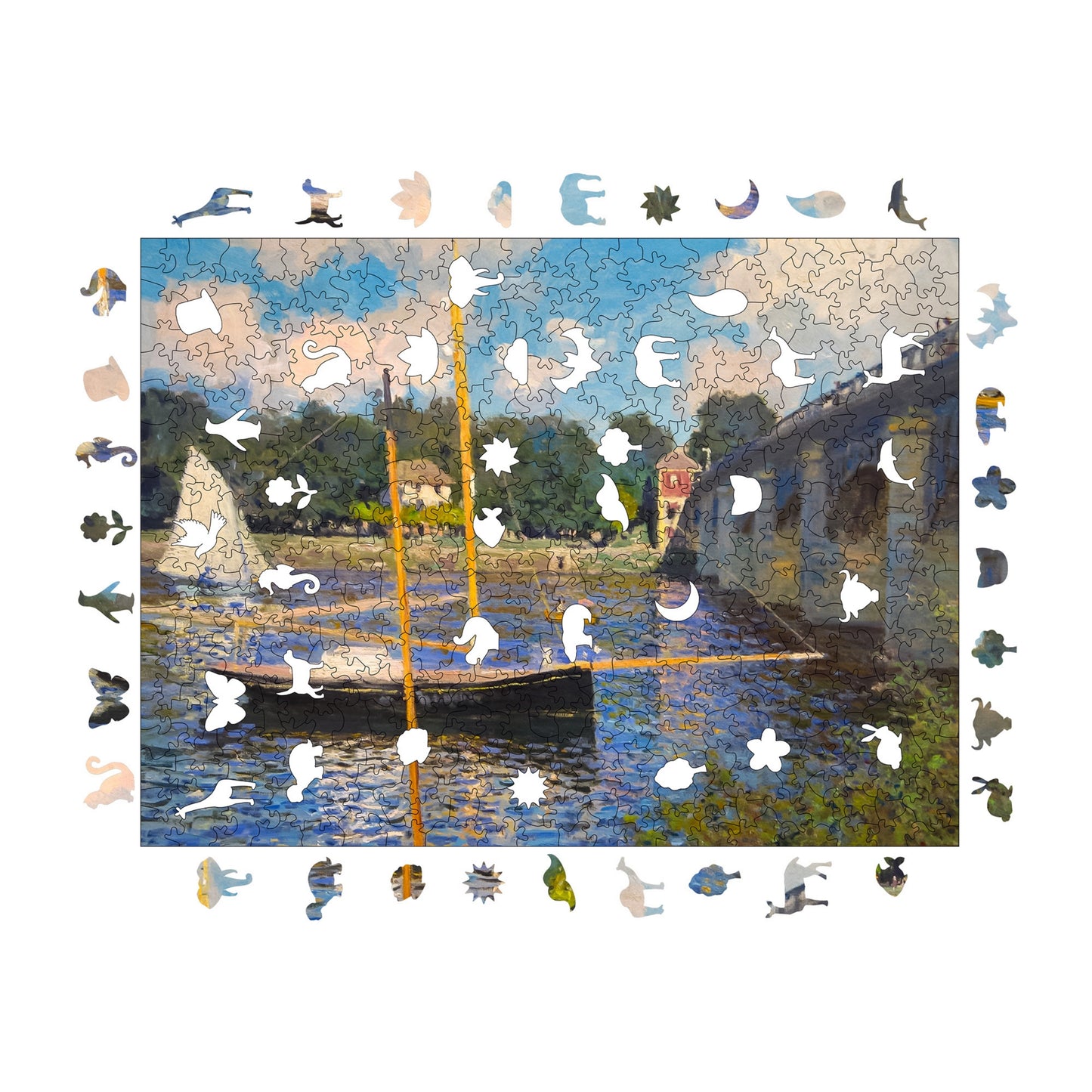 Holzpuzzle für Erwachsene, Claude Monet, Brücke von Argenteuil, Premium-Puzzle, 450 Teile, anspruchsvolles Holzpuzzle, 29 x 39 cm, einzigartige Form, Holzpuzzle für Erwachsene
