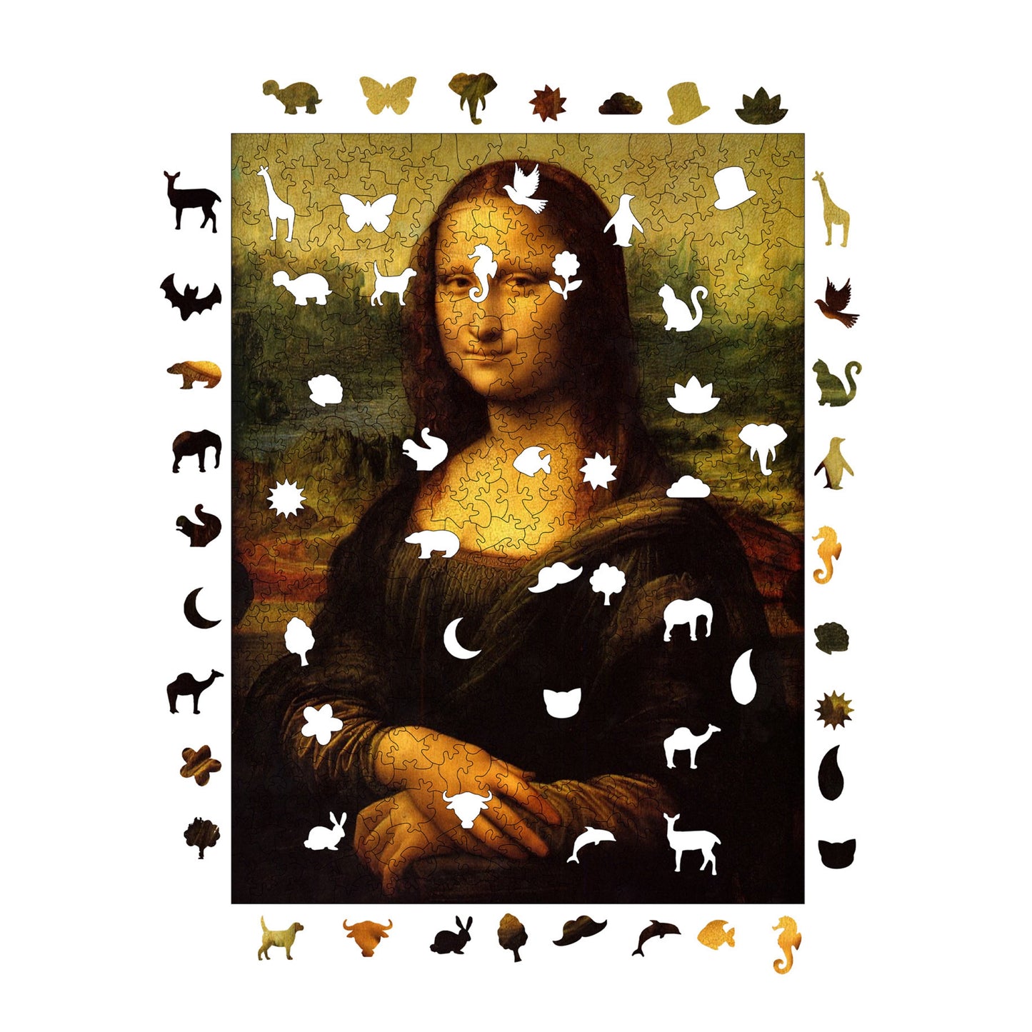 Holzpuzzle für Erwachsene, Mona Lisa Premium-Puzzle, 450 Teile anspruchsvolles Holzpuzzle, 11,4"x15,4" (29x39 cm) einzigartige Form, Holzpuzzle für Erwachsene