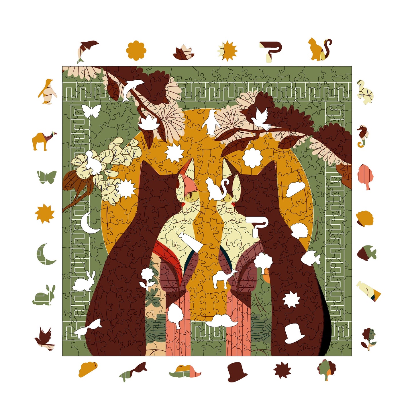 Holzpuzzle für Erwachsene, World of Cats Premium-Puzzle, 353 Teile anspruchsvolles Holzpuzzle, 11,4"x11,4" (29x29 cm) einzigartige Form, Holzpuzzle für Erwachsene