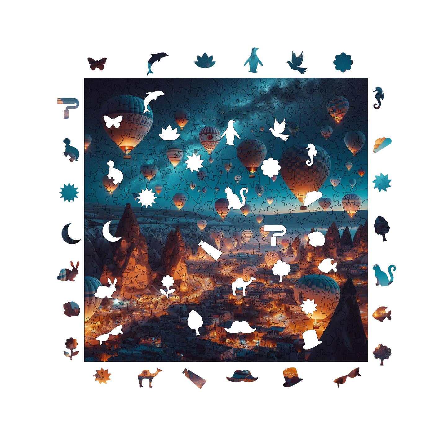 Holzpuzzle für Erwachsene, Magische Ballons von Kappadokien, Premium-Puzzle, 353 Teile, anspruchsvolles Holzpuzzle, 11,4"x11,4" (29x29 cm), einzigartige Form, Holzpuzzle für Erwachsene