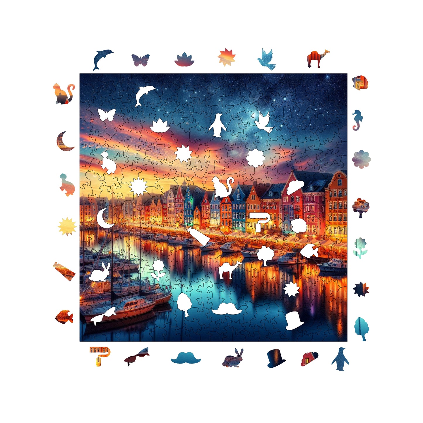 Holzpuzzle für Erwachsene, Peaceful Harbor View Premium Puzzle, 353 Teile anspruchsvolles Holzpuzzle, 11,4"x11,4" (29x29 cm) einzigartige Form, Holzpuzzle für Erwachsene