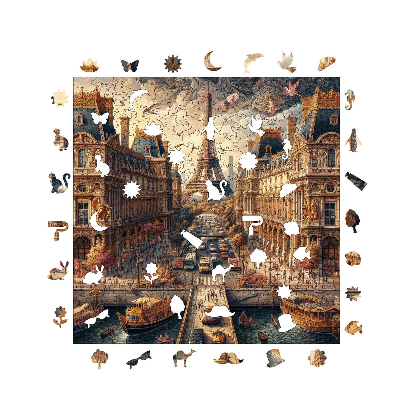 Holzpuzzle für Erwachsene, Märchenstadt Paris, Premium-Puzzle, 353 Teile, anspruchsvolles Holzpuzzle, 29 x 29 cm, einzigartige Form, Holzpuzzle für Erwachsene