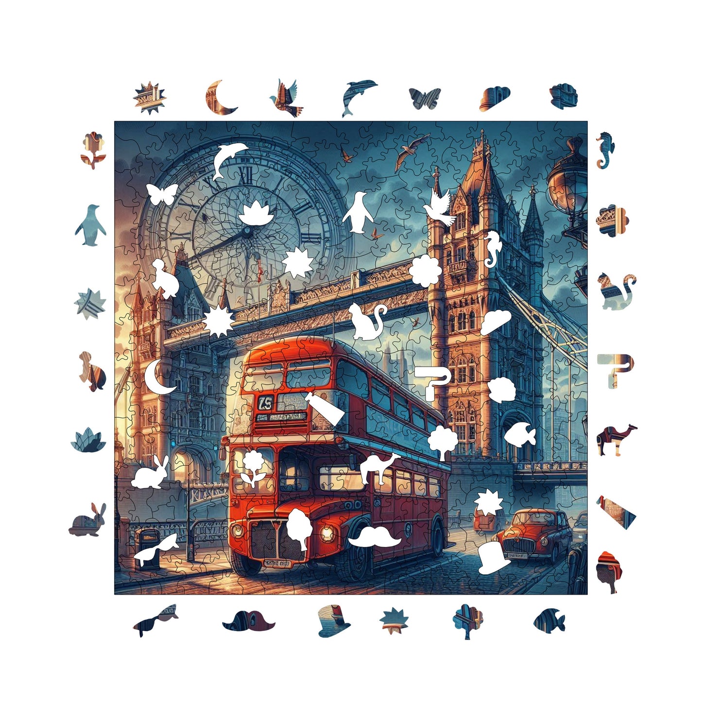 Holzpuzzle für Erwachsene, London Premium Puzzle, 353 Teile anspruchsvolles Holzpuzzle, 11,4"x11,4" (29x29 cm) einzigartige Form, Holzpuzzle für Erwachsene