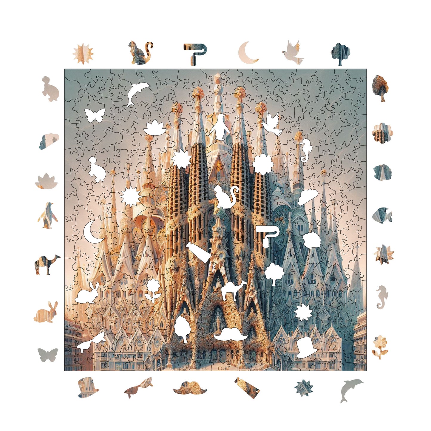 Holzpuzzle für Erwachsene, La Sagrada Familia Premium-Puzzle, 353 Teile anspruchsvolles Holzpuzzle, 11,4"x11,4" (29x29 cm) einzigartige Form, Holzpuzzle für Erwachsene