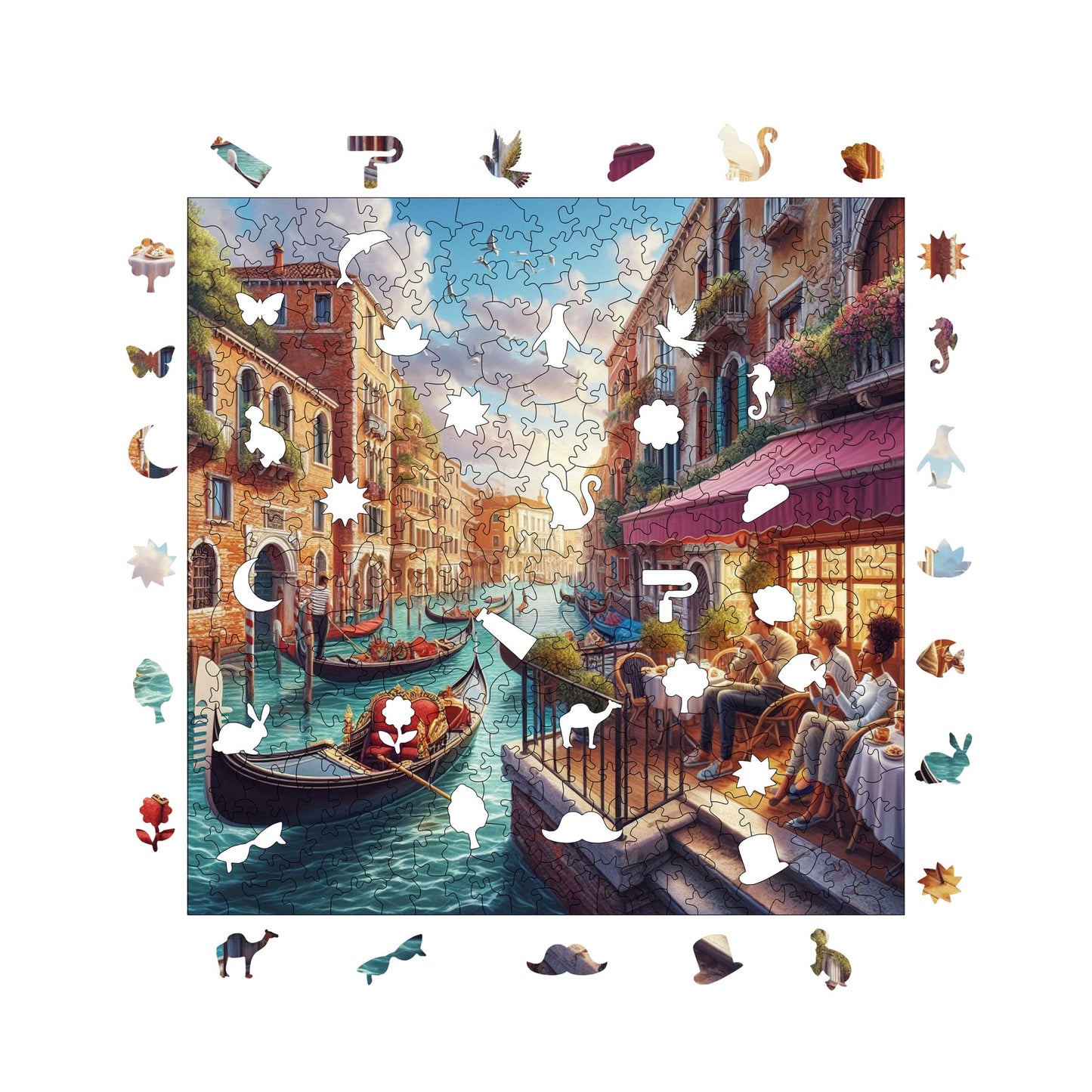 Holzpuzzle für Erwachsene, Nachmittag in Venedig Premium-Puzzle, 353 Teile anspruchsvolles Holzpuzzle, 11,4"x11,4" (29x29 cm) einzigartige Form, Holzpuzzle für Erwachsene