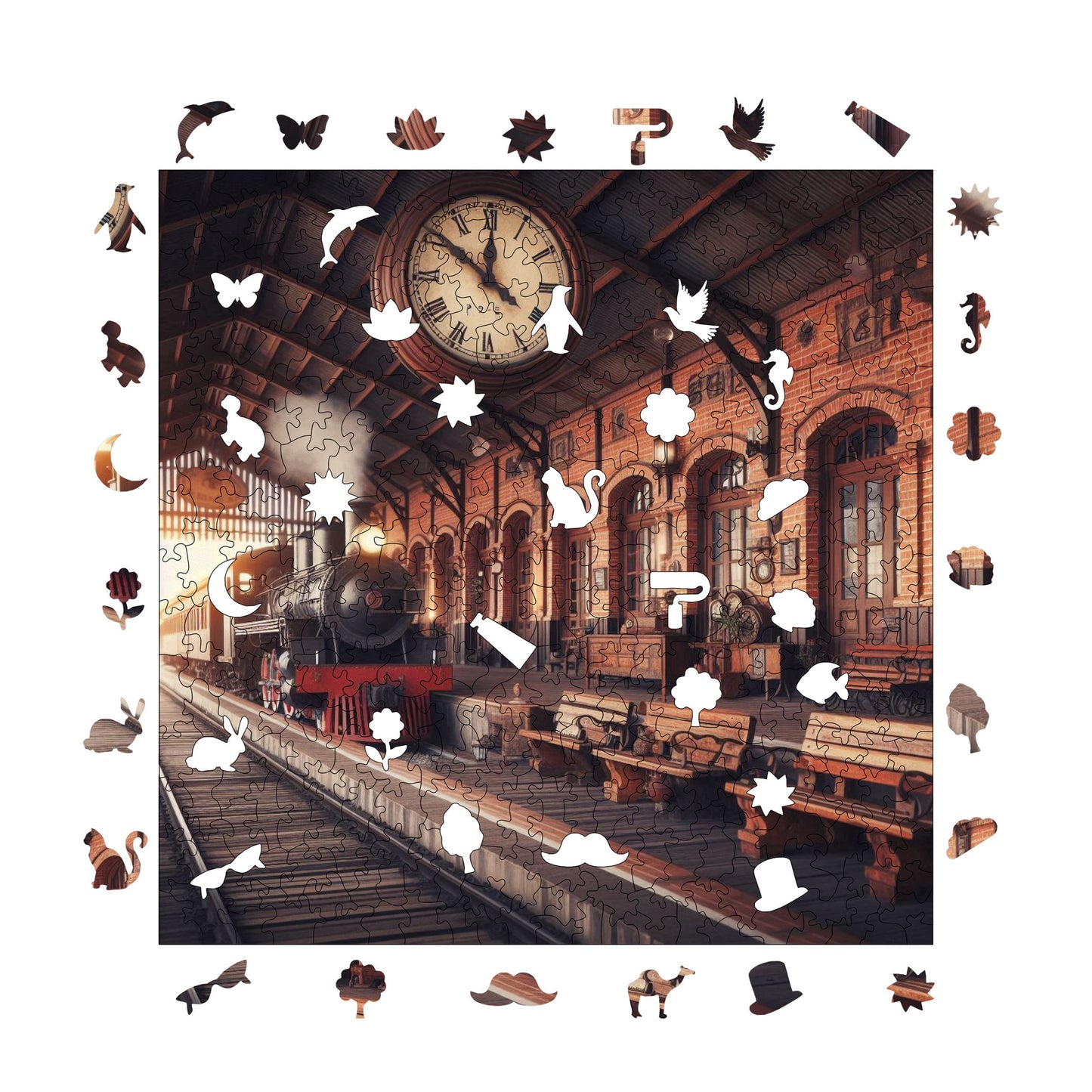 Wooden Puzzles for Adults, Old Train Station Premium Jigsaw Puzzles, 353 Pieces Challenging Wooden Jigsaw, 11,4"x11,4" (29x29 cm)