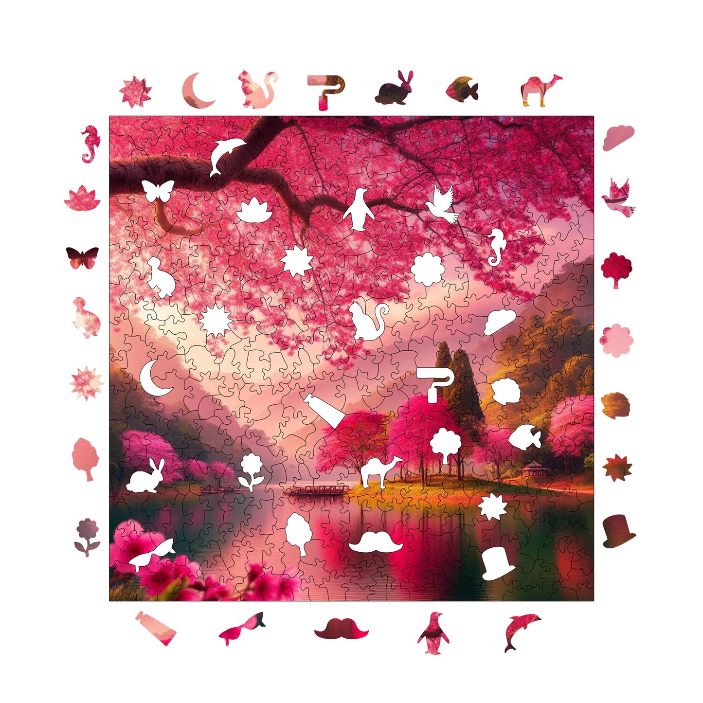 Wooden Puzzles for Adults, Peace of Sakura Premium Jigsaw Puzzles, 353 Pieces Challenging Wooden Jigsaw, 11,4"x11,4" (29x29 cm)