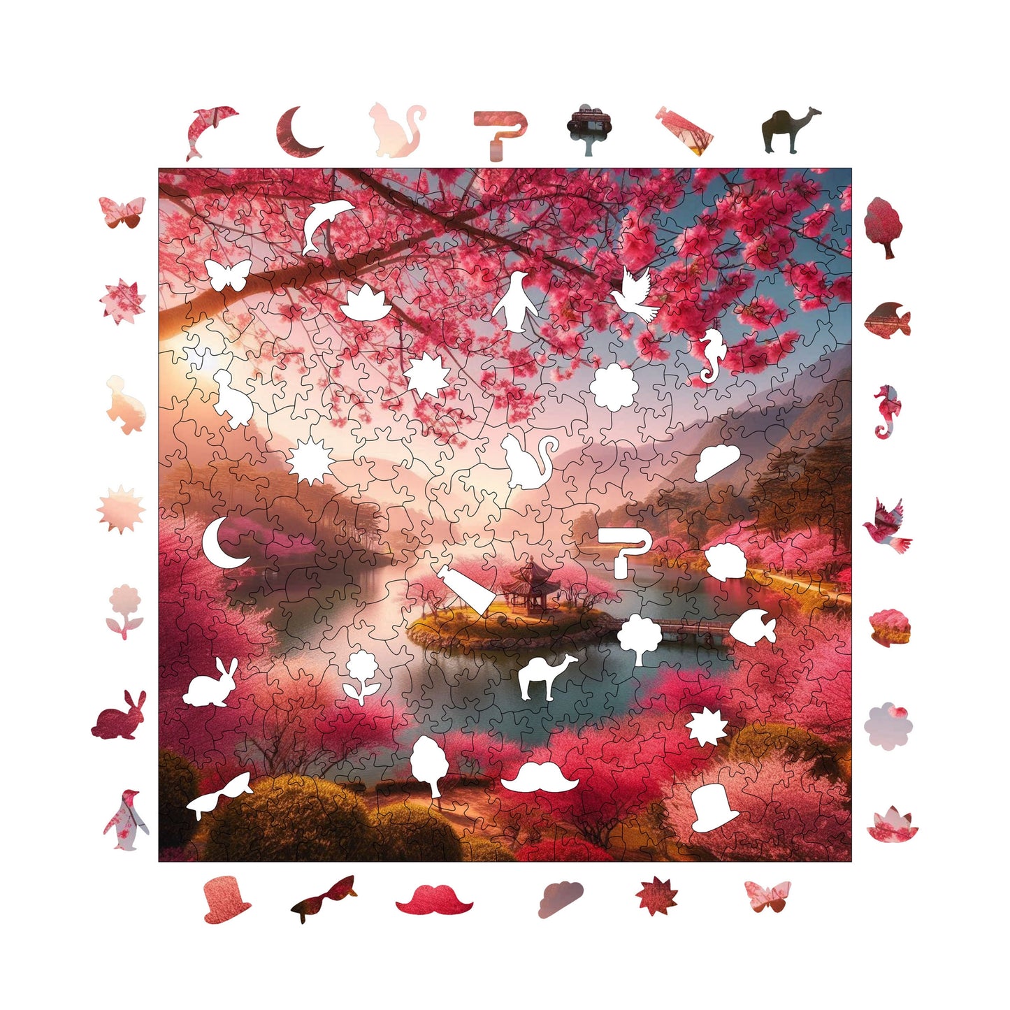 Wooden Puzzles for Adults, Cherry Blossom Dream Premium Jigsaw Puzzles, 353 Pieces Challenging Wooden Jigsaw, 11,4"x11,4" (29x29 cm)
