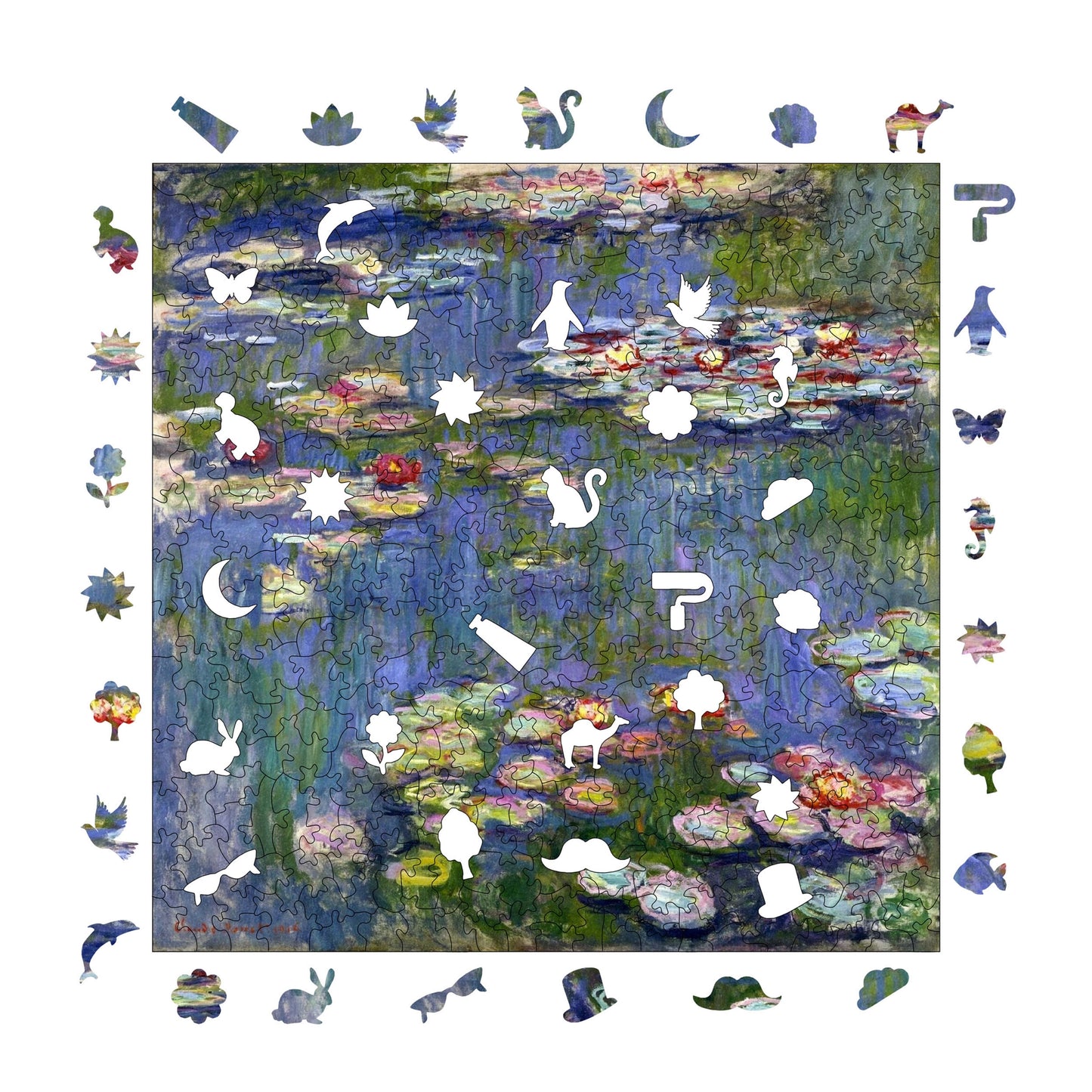 Wooden Puzzles for Adults, Claude Monet Water Lilies Premium Jigsaw Puzzles, 353 Pieces Challenging Wooden Jigsaw, 11,4"x11,4" (29x29 cm)