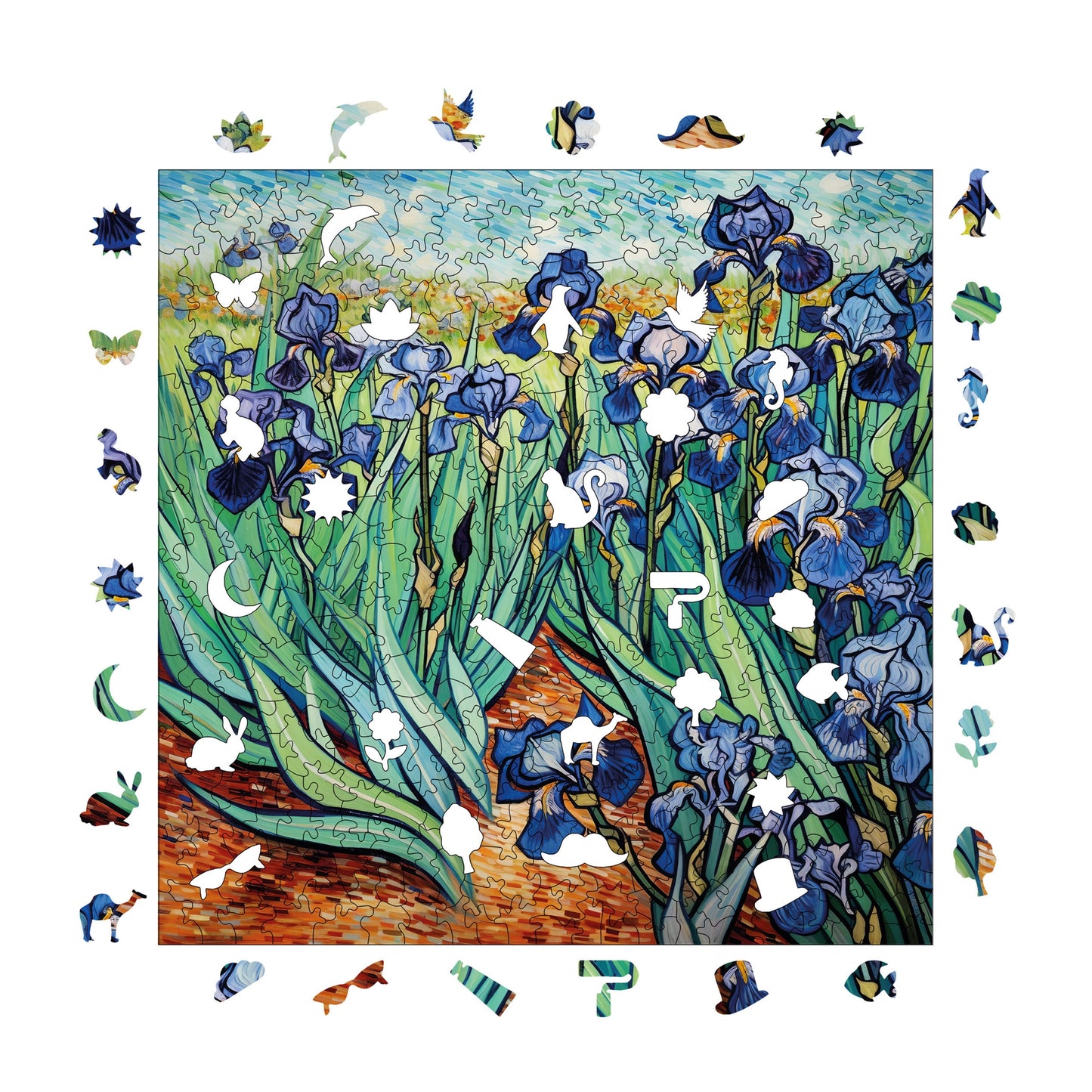 Wooden Puzzles for Adults, Van Gogh Irises Reproduction Premium Jigsaw Puzzles, 353 Pieces Challenging Wooden Jigsaw, 11,4"x11,4" (29x29 cm)
