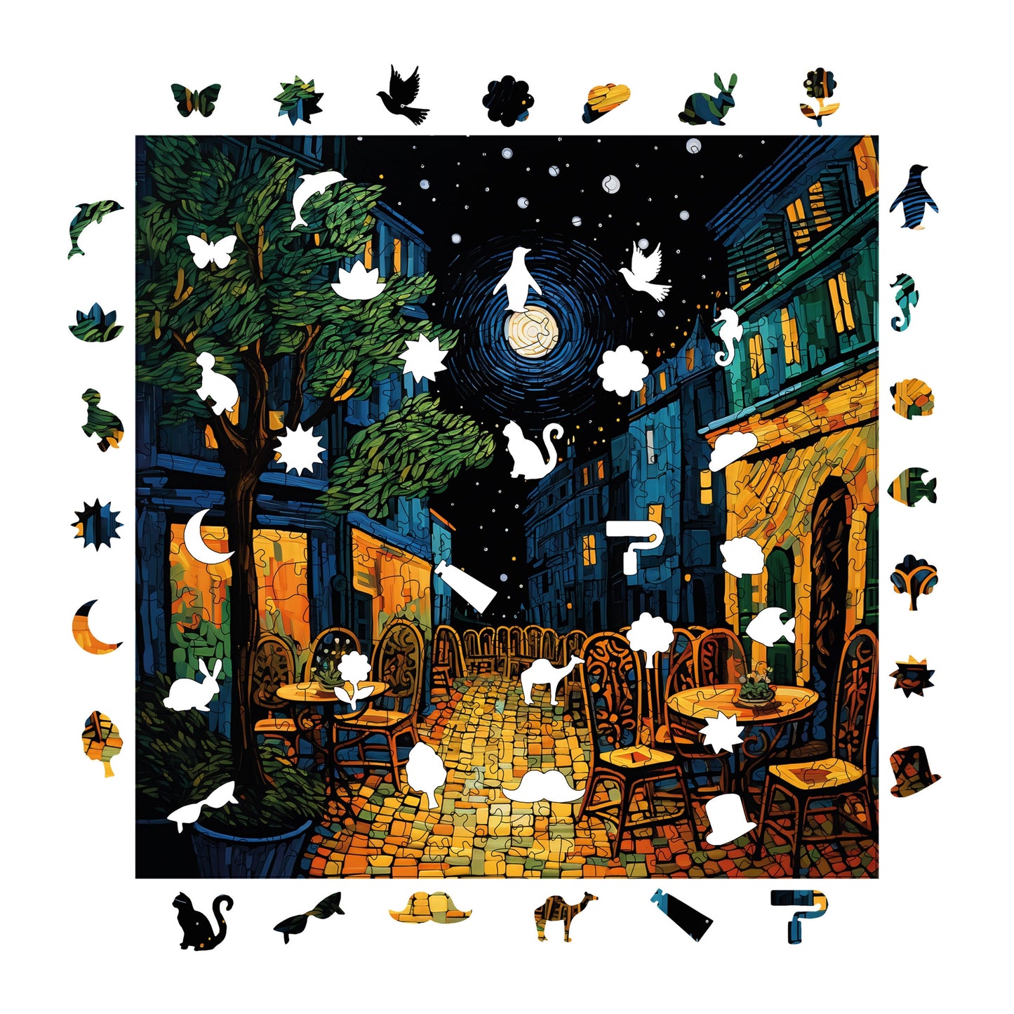 Wooden Puzzles for Adults, Van Gogh Cafe Terrace Night Reproduction Premium Jigsaw Puzzles, 353 Pieces Wooden Jigsaw, 11,4"x11,4" (29x29 cm)