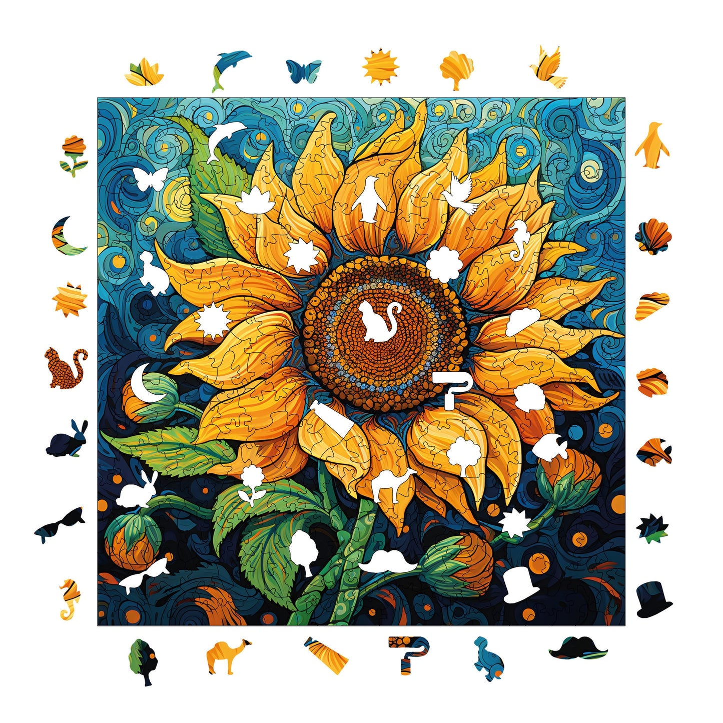 Wooden Puzzles for Adults, Sunflower Flower Premium Jigsaw Puzzles, 353 Pieces Challenging Wooden Jigsaw, 11,4"x11,4" (29x29 cm)