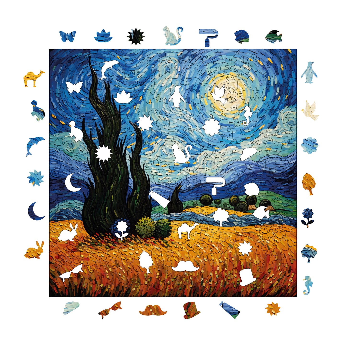 Wooden Puzzles for Adults, Van Gogh Starry Night Reproduction Premium Jigsaw Puzzles, 353 Pieces Challenging Wooden Jigsaw, 11,4"x11,4" (29x29 cm)