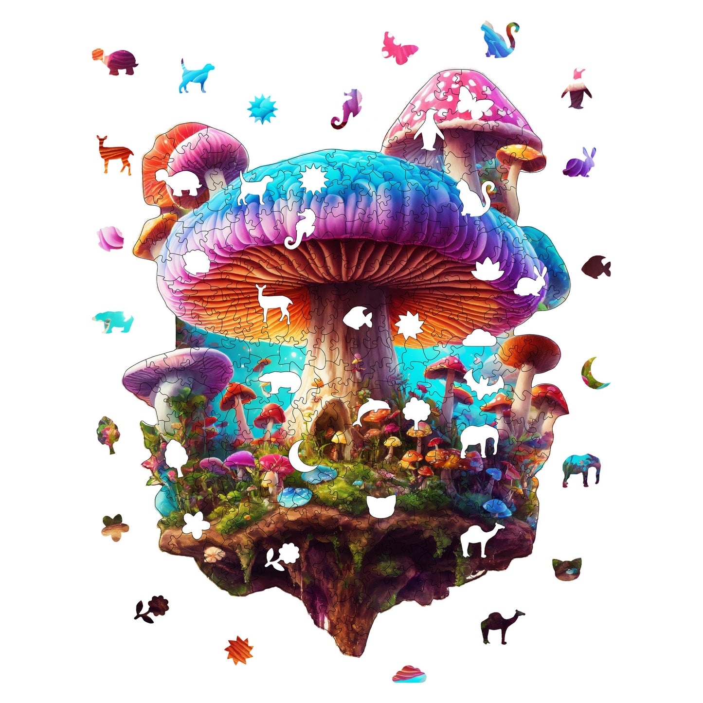 Wooden Puzzles for Adults, Mushroom Island Premium Jigsaw Puzzles, 290 Pieces Challenging Wooden Jigsaw, 11,4"x15" (29x38 cm)