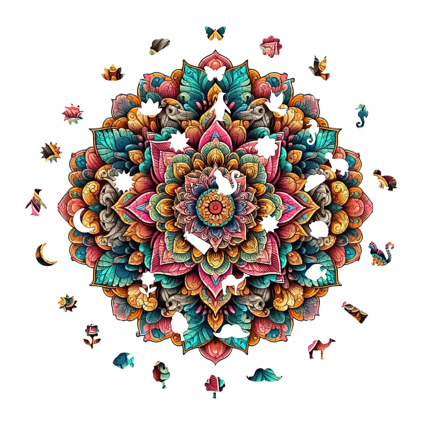 Wooden Puzzles for Adults, Mandala Art Premium Jigsaw Puzzles, 250 Pieces Challenging Wooden Jigsaw, 11,4"x11,4" (29x29 cm)