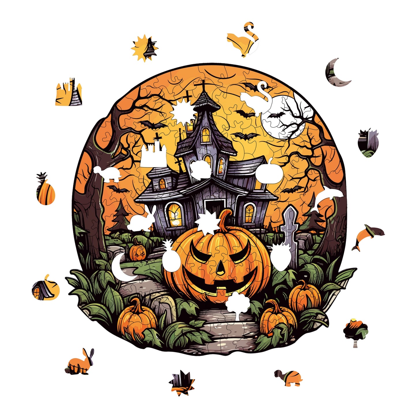 Wooden Puzzles for Adults, Haunted Mansion Premium Jigsaw Puzzles, 155 Pieces Challenging Wooden Jigsaw, 11,4"x11,4" (29x29 cm)
