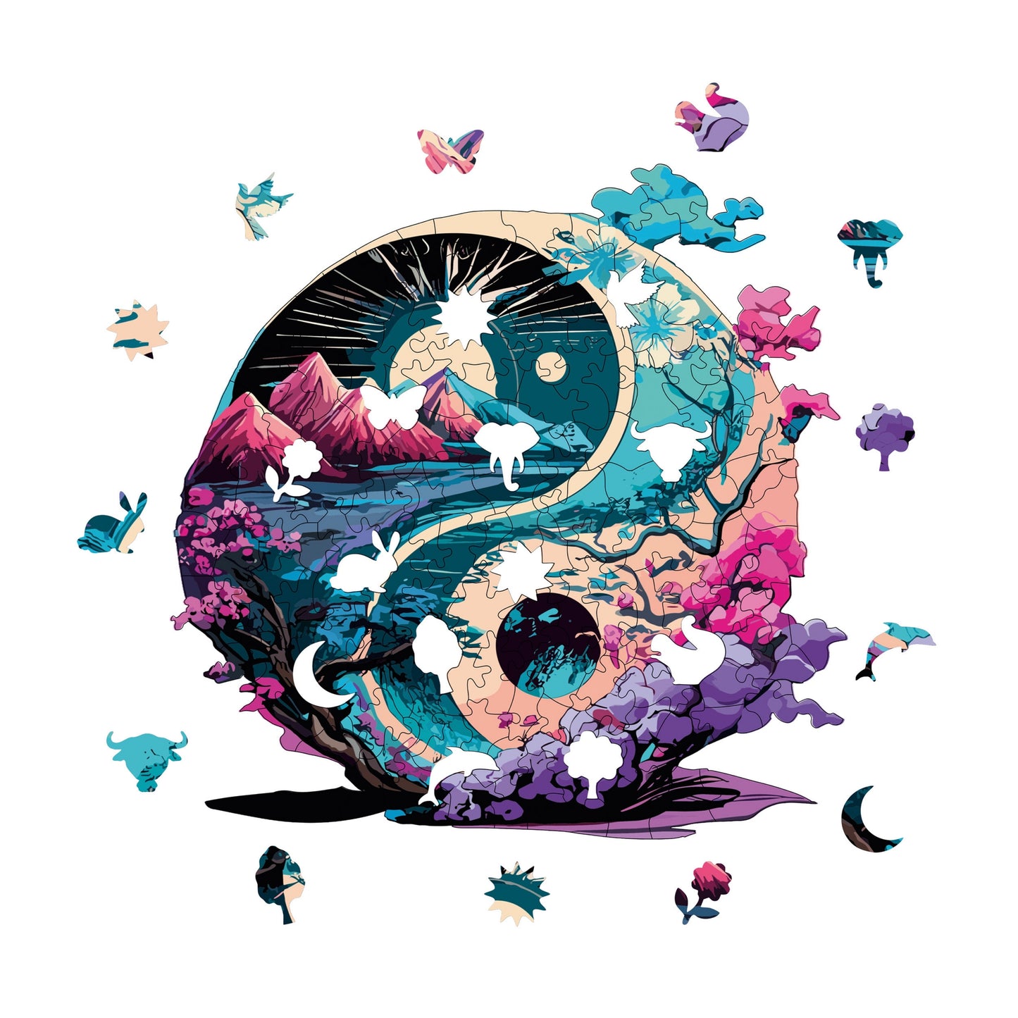 Wooden Puzzles for Adults, Yin Yang Premium Jigsaw Puzzles, 141 Pieces Challenging Wooden Jigsaw, 11"x11" (28x28 cm)