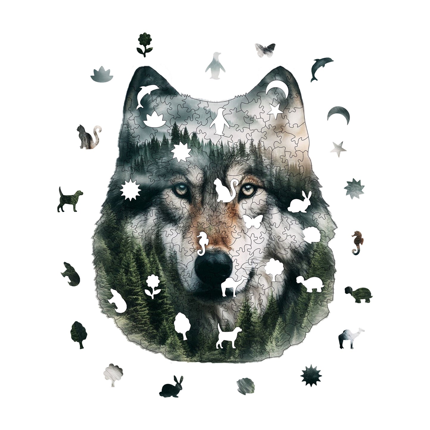 Holzpuzzle für Erwachsene, Grauer Wolf, Premium-Puzzle, 200 Teile, anspruchsvolles Holzpuzzle, 9,4"x11,4" (24x29 cm), einzigartige Form, Holzpuzzle für Erwachsene