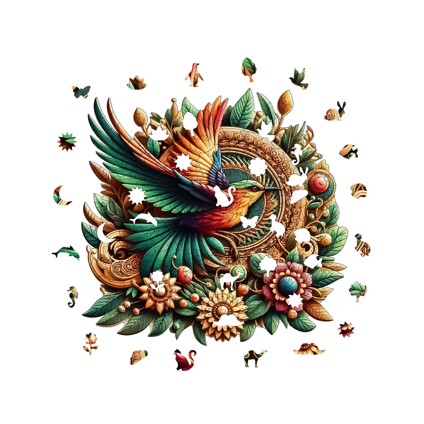 Holzpuzzle für Erwachsene, Kolibri-Premium-Puzzle, 250 Teile anspruchsvolles Holzpuzzle, 11,4"x11" (29x28 cm) einzigartige Form, Holzpuzzle für Erwachsene