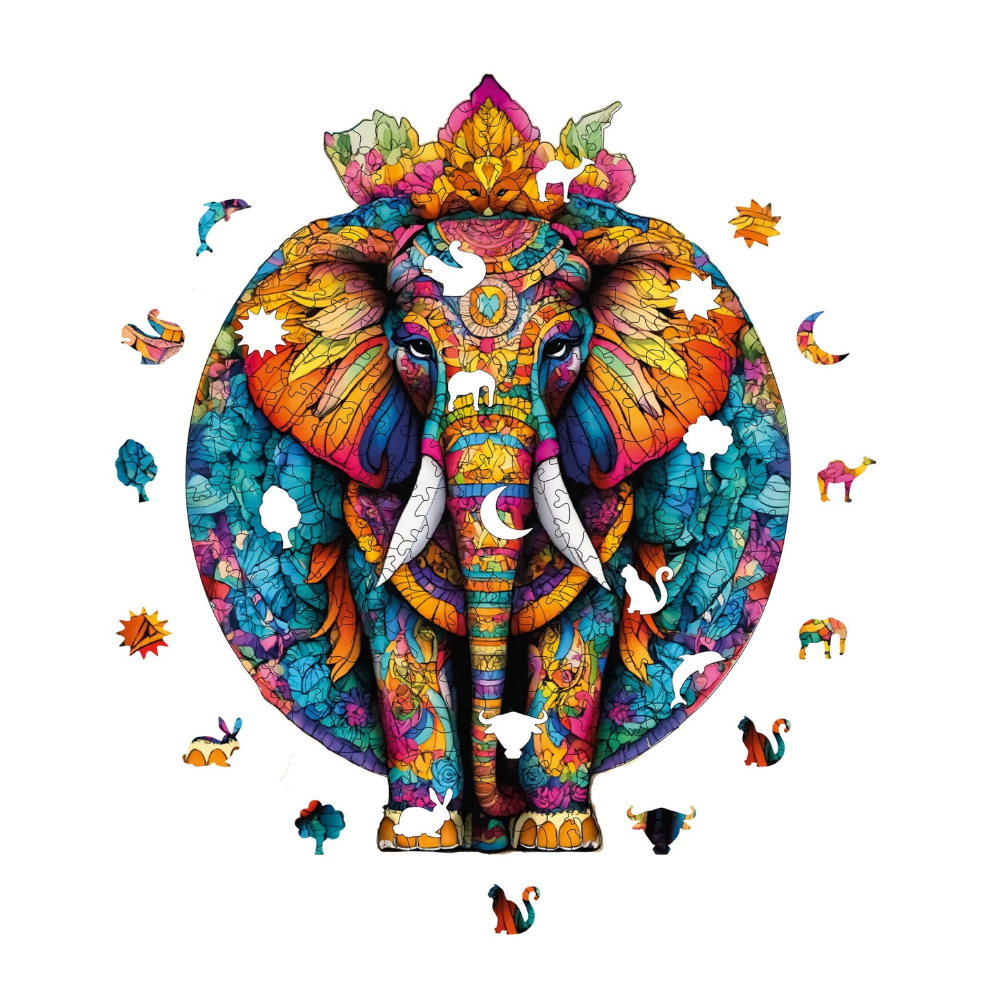 Holzpuzzle für Erwachsene, Mandala-Elefant, Premium-Puzzle, 220 Teile, anspruchsvolles Holzpuzzle, 28 x 36 cm, einzigartige Form, Holzpuzzle für Erwachsene