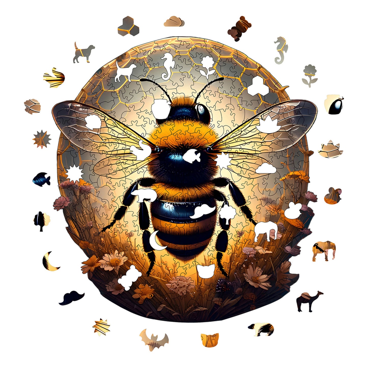 Holzpuzzle für Erwachsene, Bienen-Premium-Puzzle, 268 Teile, anspruchsvolles Holzpuzzle, 11"x11,8" (28x30 cm), einzigartige Form, Holzpuzzle für Erwachsene
