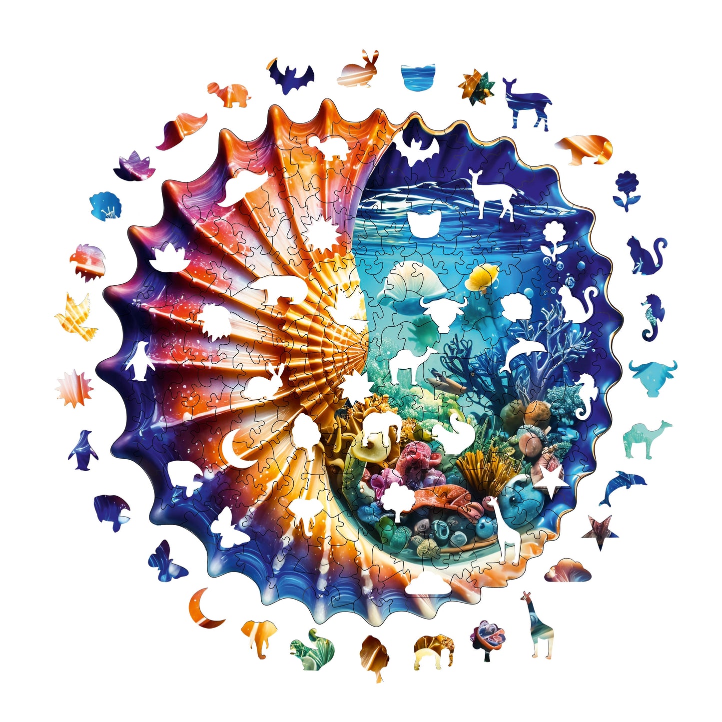 Holzpuzzle für Erwachsene, „Der Ozean in der Muschel“, Premium-Puzzle, 240 Teile, anspruchsvolles Holzpuzzle, 29 x 29 cm, einzigartige Form, Holzpuzzle für Erwachsene