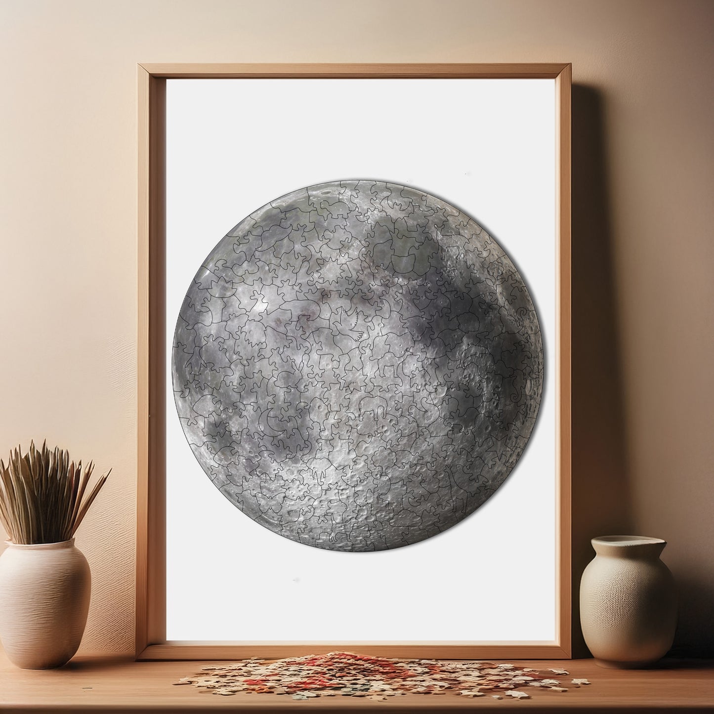 Holzpuzzle für Erwachsene, Vollmond-Premium-Puzzle, 252 Teile anspruchsvolles Holzpuzzle, 11,4"x11,4" (29x29 cm) einzigartige Form, Holzpuzzle für Erwachsene