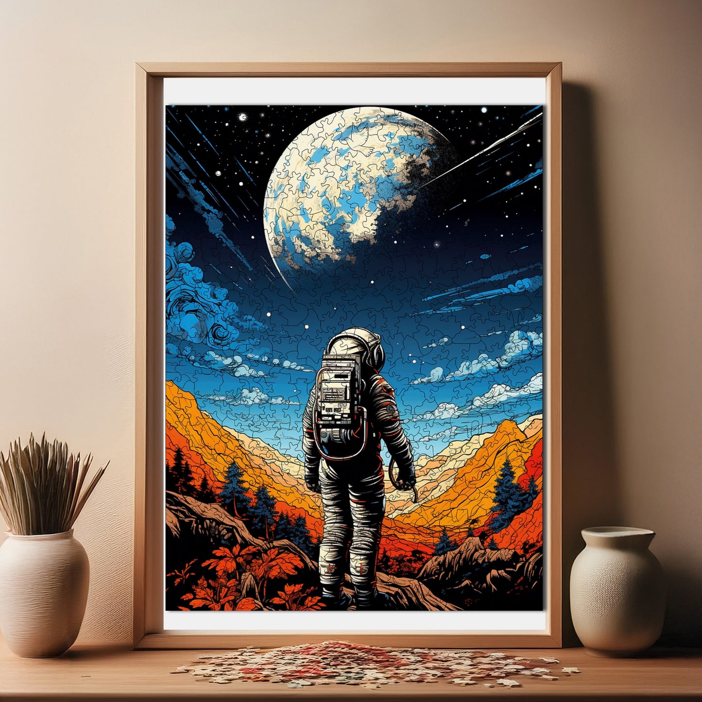 Holzpuzzle für Erwachsene, Premium-Puzzle „Space Traveler“, 450 Teile, anspruchsvolles Holzpuzzle, 29 x 39 cm, einzigartige Form, Holzpuzzle für Erwachsene