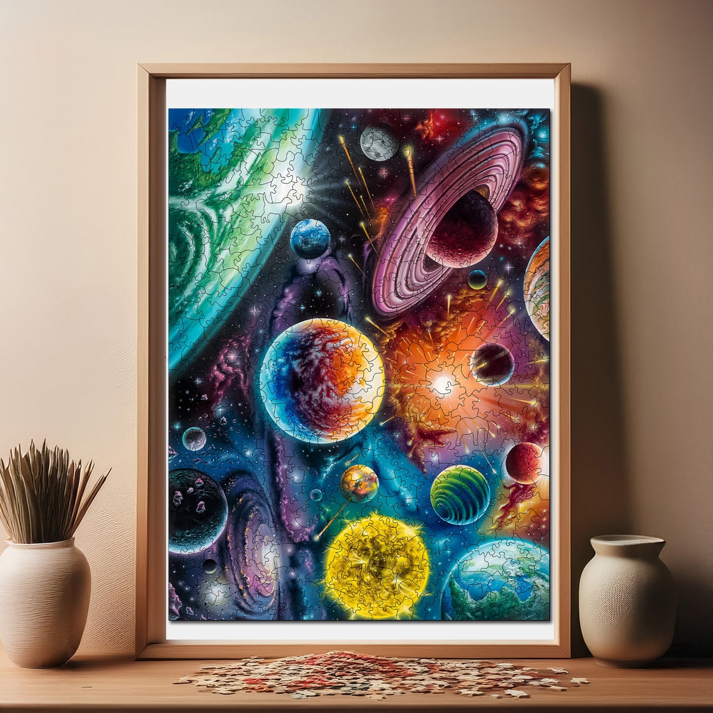 Holzpuzzle für Erwachsene, Kosmische Symphonie im Weltraum, Premium-Puzzle, 450 Teile, anspruchsvolles Holzpuzzle, 29 x 39 cm, einzigartige Form, Holzpuzzle für Erwachsene