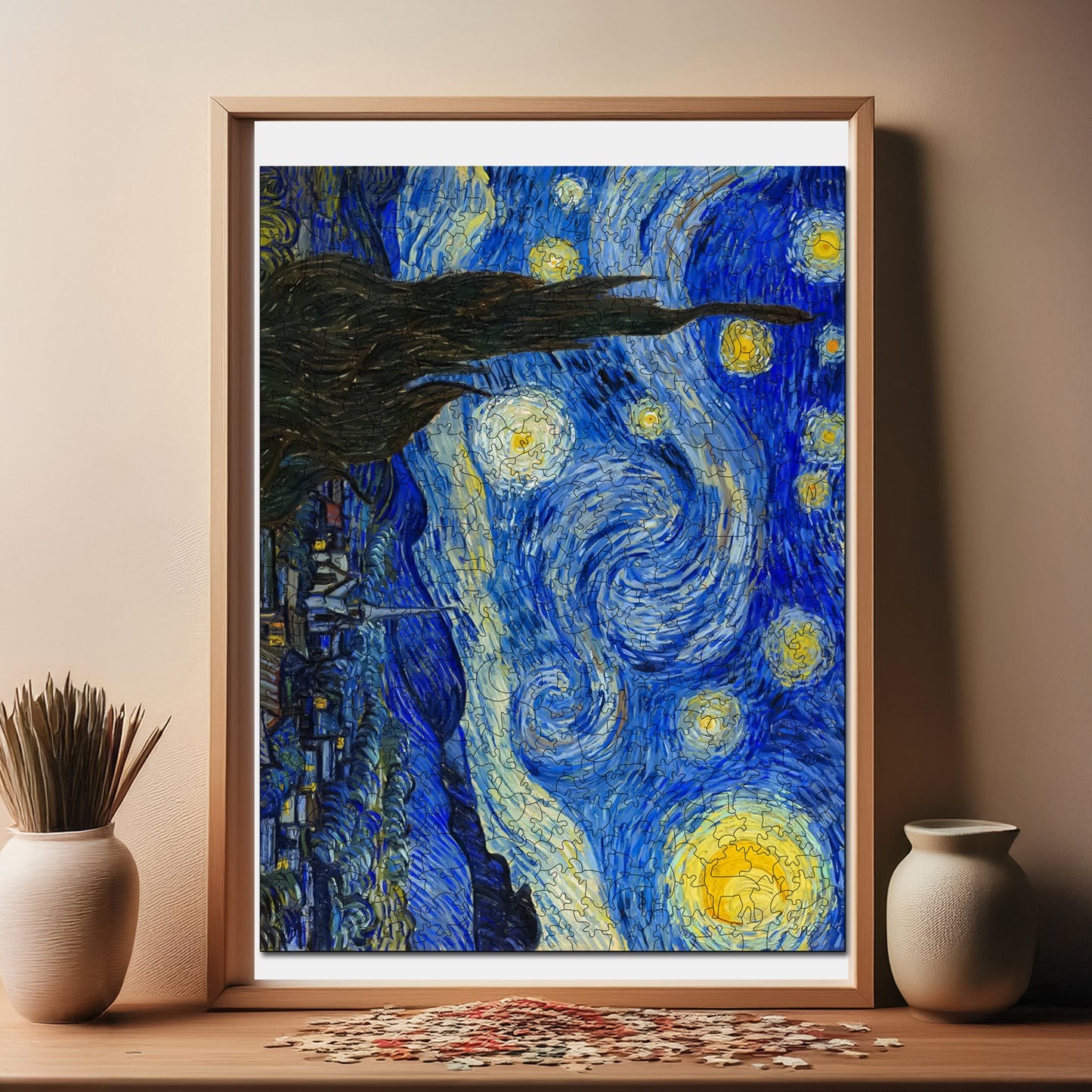 Holzpuzzle für Erwachsene, Van Gogh Sternennacht Premium Puzzle, 450 Teile anspruchsvolles Holzpuzzle, 11,4"x15,4" (29x39 cm) einzigartige Form, Holzpuzzle für Erwachsene