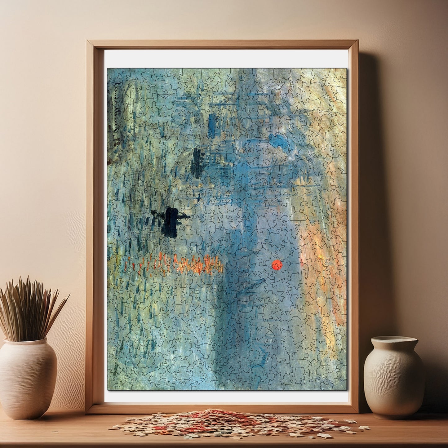 Holzpuzzle für Erwachsene, Claude Monet Impression: Sunrise Premium Puzzle, 450 Teile anspruchsvolles Holzpuzzle, 11,4"x15,4" (29x39 cm) einzigartige Form, Holzpuzzle für Erwachsene