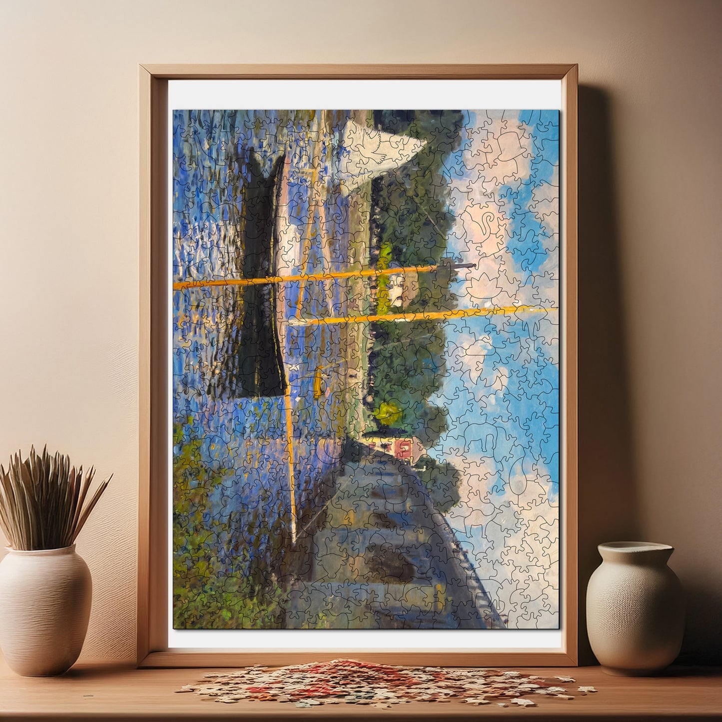 Holzpuzzle für Erwachsene, Claude Monet, Brücke von Argenteuil, Premium-Puzzle, 450 Teile, anspruchsvolles Holzpuzzle, 29 x 39 cm, einzigartige Form, Holzpuzzle für Erwachsene