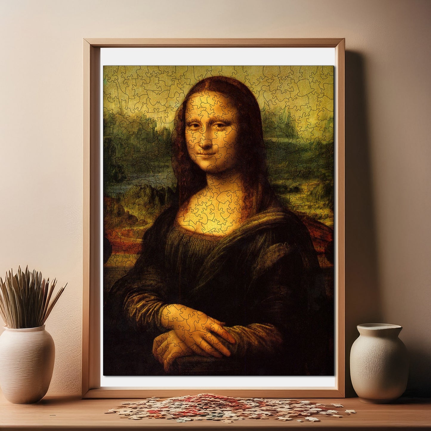Holzpuzzle für Erwachsene, Mona Lisa Premium-Puzzle, 450 Teile anspruchsvolles Holzpuzzle, 11,4"x15,4" (29x39 cm) einzigartige Form, Holzpuzzle für Erwachsene