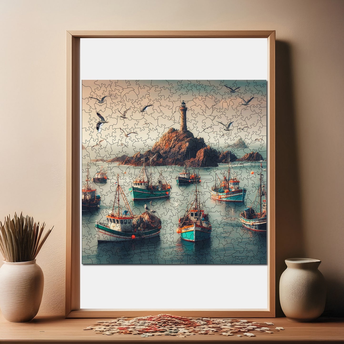 Wooden Puzzles for Adults, Fisherman's Bay Premium Jigsaw Puzzles, 353 Pieces Challenging Wooden Jigsaw, 11,4"x11,4" (29x29 cm)