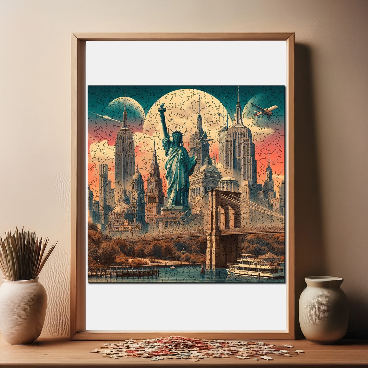 Holzpuzzle für Erwachsene, Kultige New York Premium Puzzles, 353 Teile anspruchsvolles Holzpuzzle, 11,4"x11,4" (29x29 cm) einzigartige Form, Holzpuzzles für Erwachsene