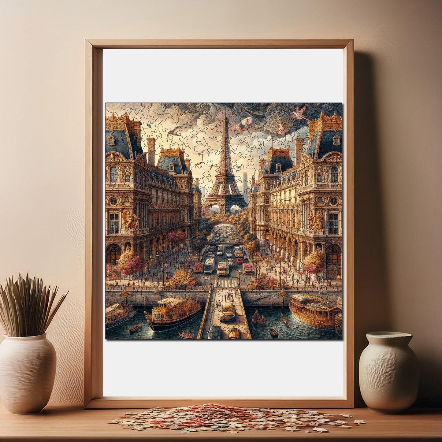 Holzpuzzle für Erwachsene, Märchenstadt Paris, Premium-Puzzle, 353 Teile, anspruchsvolles Holzpuzzle, 29 x 29 cm, einzigartige Form, Holzpuzzle für Erwachsene