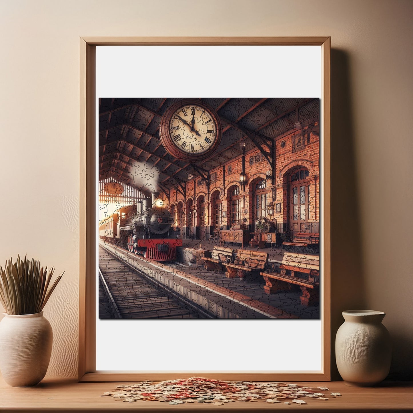 Wooden Puzzles for Adults, Old Train Station Premium Jigsaw Puzzles, 353 Pieces Challenging Wooden Jigsaw, 11,4"x11,4" (29x29 cm)