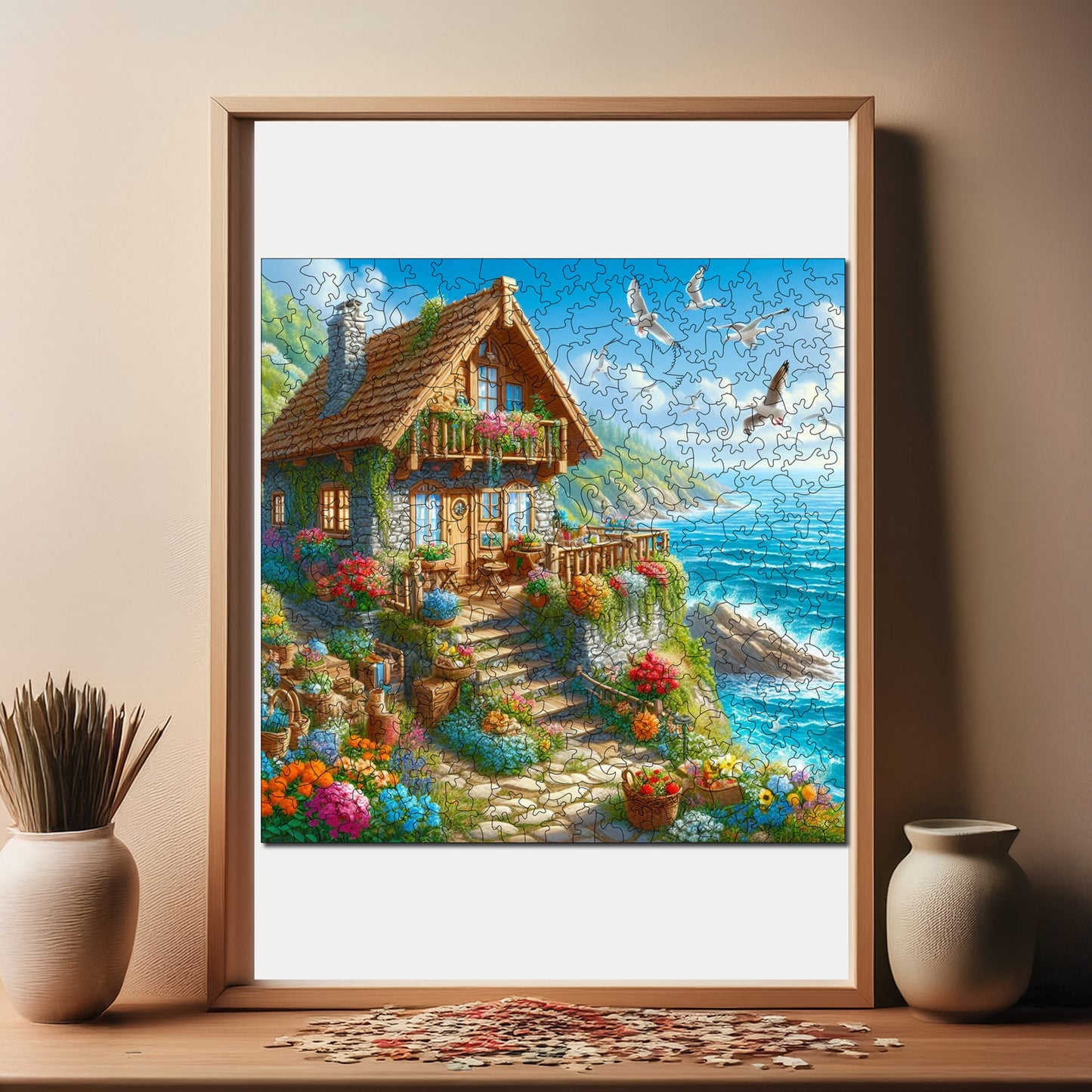 Wooden Puzzles for Adults, Cottage by the Sea Premium Jigsaw Puzzles, 353 Pieces Challenging Wooden Jigsaw, 11,4"x11,4" (29x29 cm)