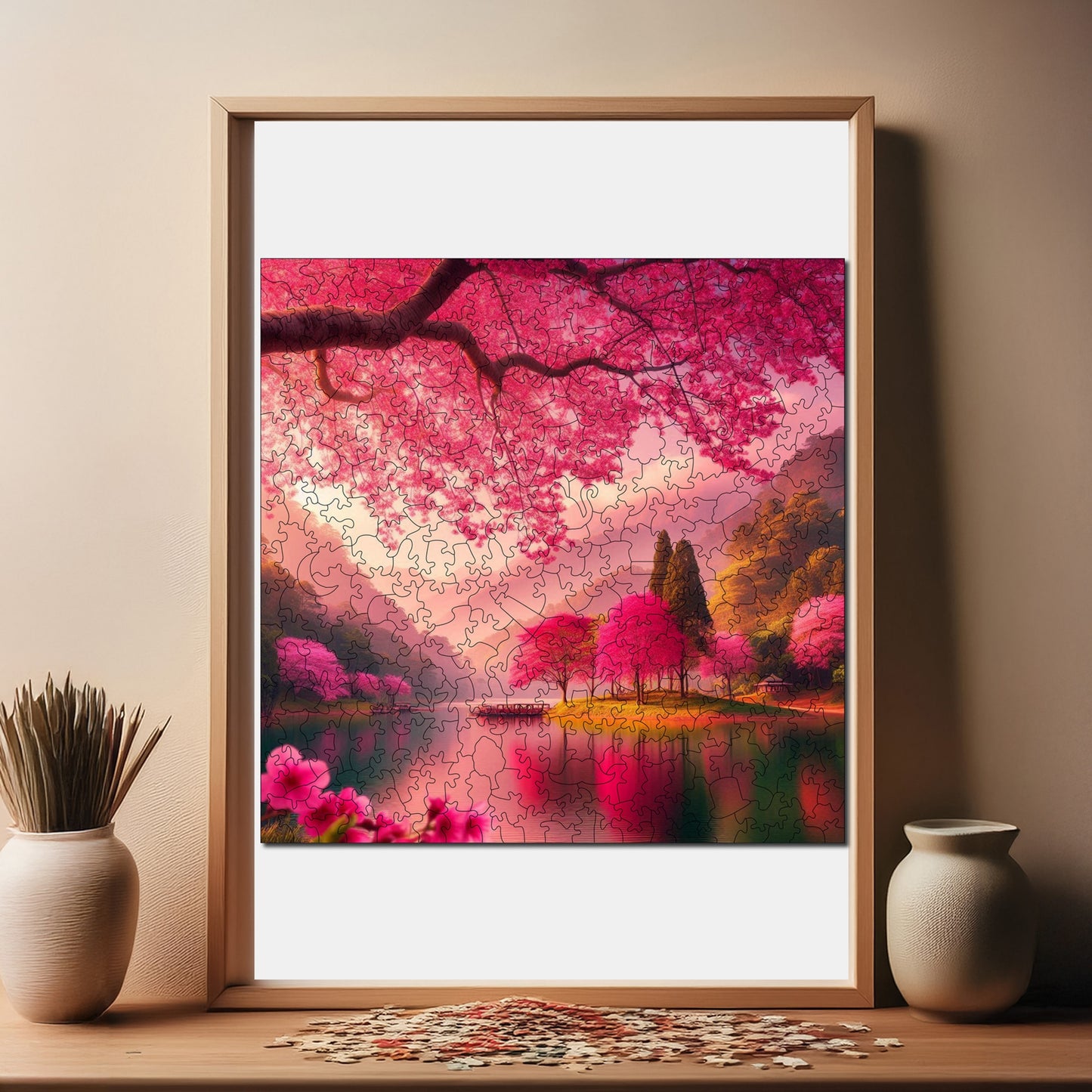 Wooden Puzzles for Adults, Peace of Sakura Premium Jigsaw Puzzles, 353 Pieces Challenging Wooden Jigsaw, 11,4"x11,4" (29x29 cm)