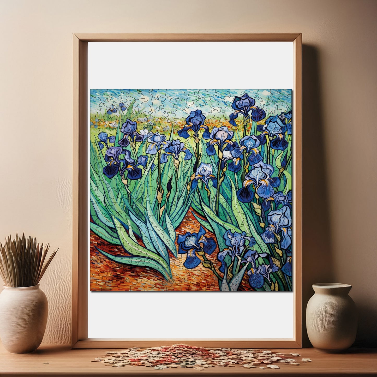 Wooden Puzzles for Adults, Van Gogh Irises Reproduction Premium Jigsaw Puzzles, 353 Pieces Challenging Wooden Jigsaw, 11,4"x11,4" (29x29 cm)