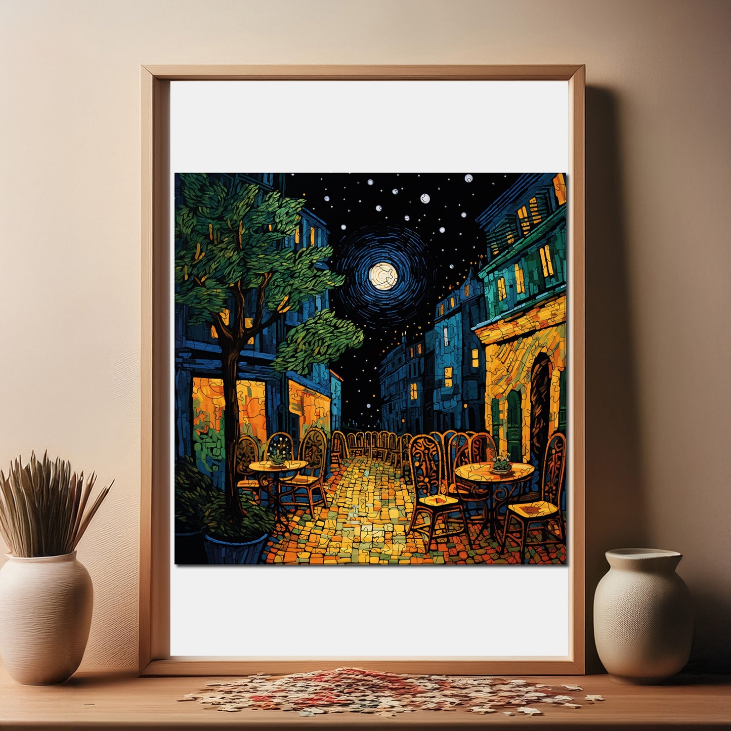 Wooden Puzzles for Adults, Van Gogh Cafe Terrace Night Reproduction Premium Jigsaw Puzzles, 353 Pieces Wooden Jigsaw, 11,4"x11,4" (29x29 cm)