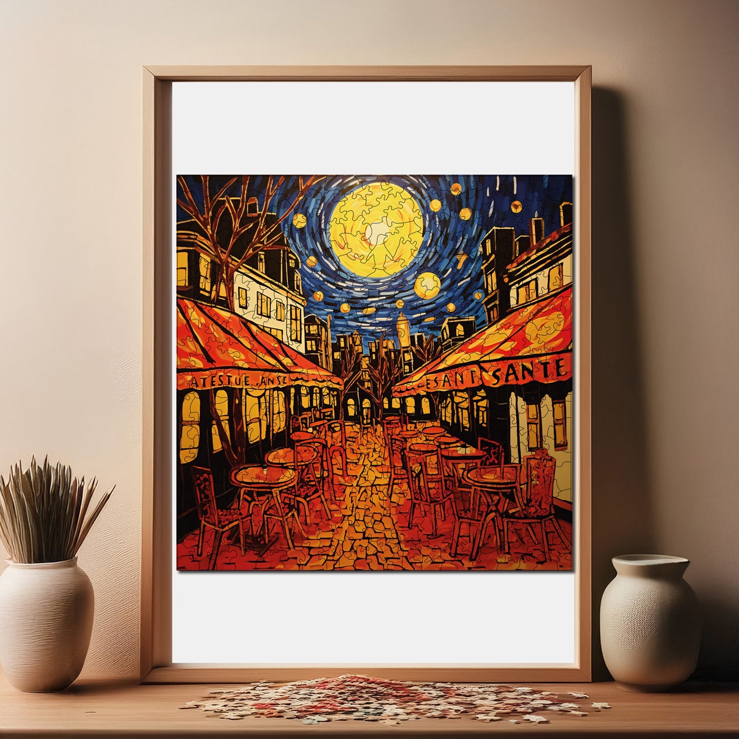 Wooden Puzzles for Adults, Van Gogh Cafe Terrace Starry Night Reproduction Premium Jigsaw Puzzles, 353 Pieces Wooden Jigsaw, 11,4"x11,4" (29x29 cm)