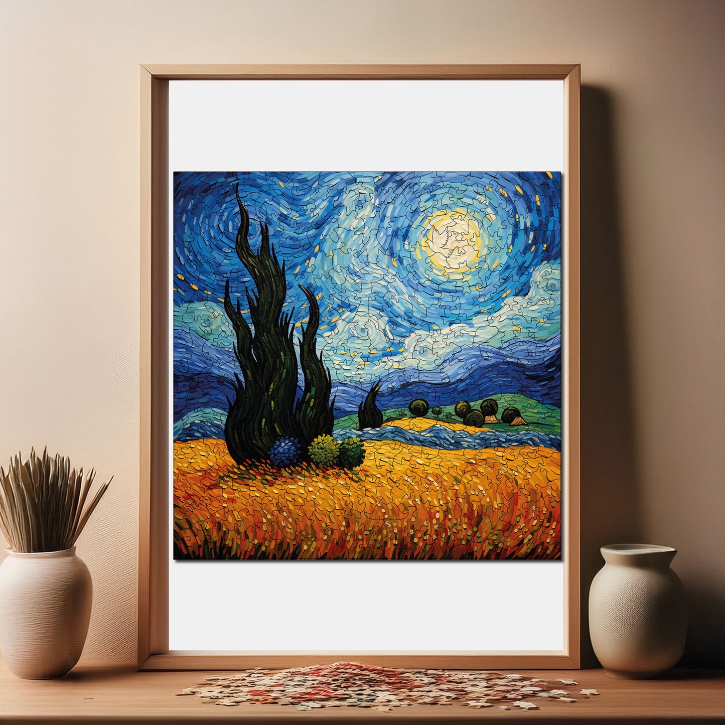 Wooden Puzzles for Adults, Van Gogh Starry Night Reproduction Premium Jigsaw Puzzles, 353 Pieces Challenging Wooden Jigsaw, 11,4"x11,4" (29x29 cm)