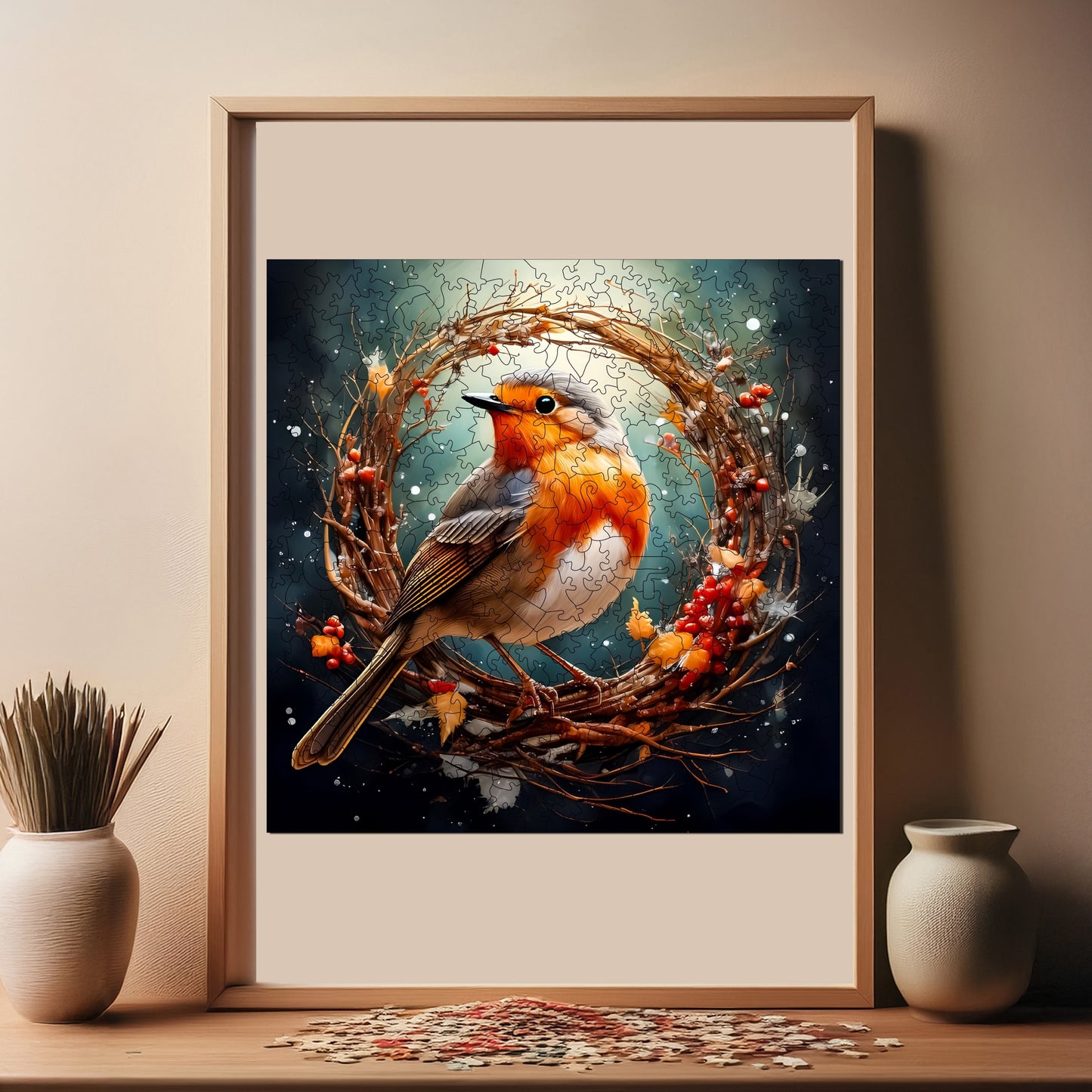 Holzpuzzle für Erwachsene, Rotkehlchen-Vogel-Premium-Puzzle, 353 Teile anspruchsvolles Holzpuzzle, 11,4"x11,4" (29x29 cm) einzigartige Form, Holzpuzzle für Erwachsene