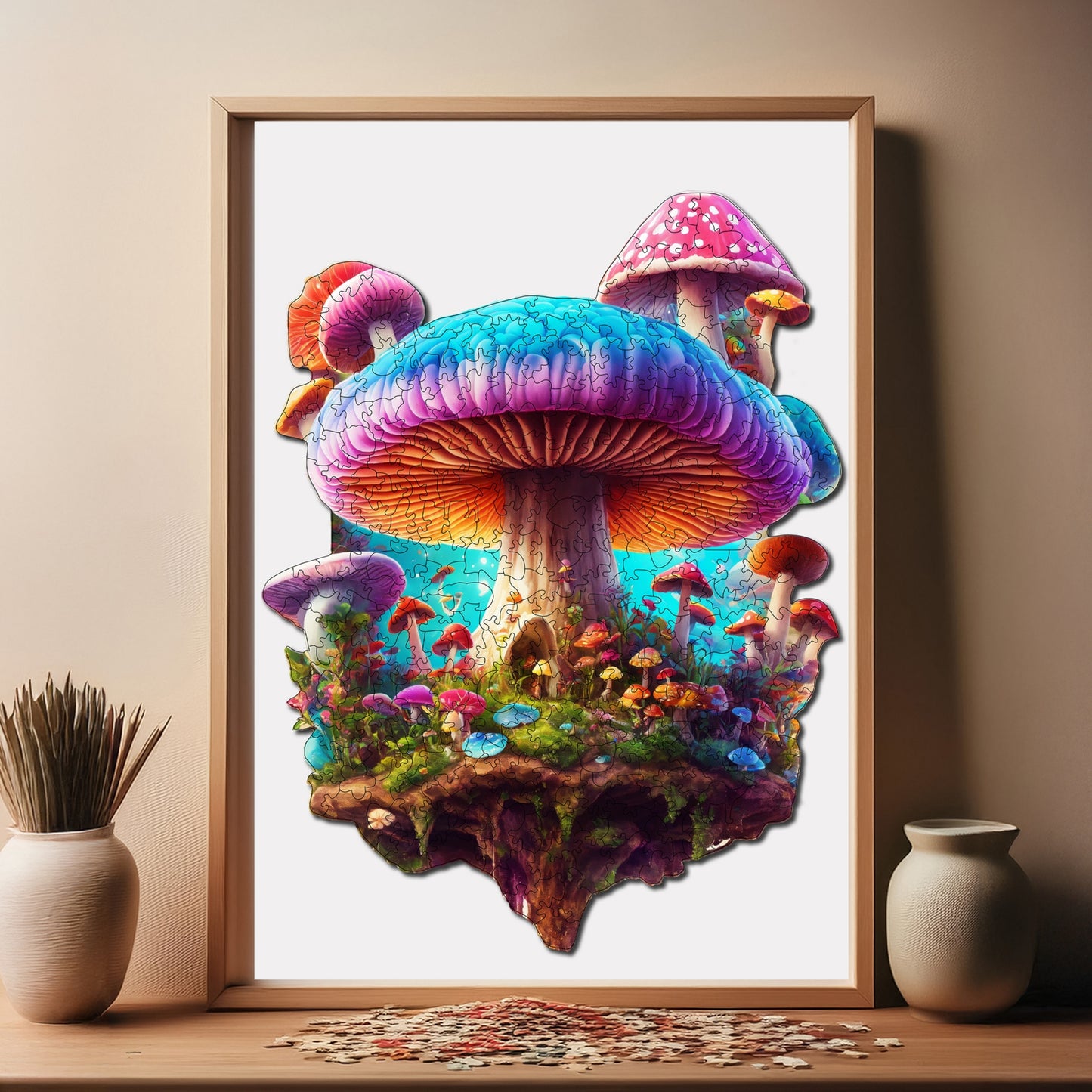 Wooden Puzzles for Adults, Mushroom Island Premium Jigsaw Puzzles, 290 Pieces Challenging Wooden Jigsaw, 11,4"x15" (29x38 cm)