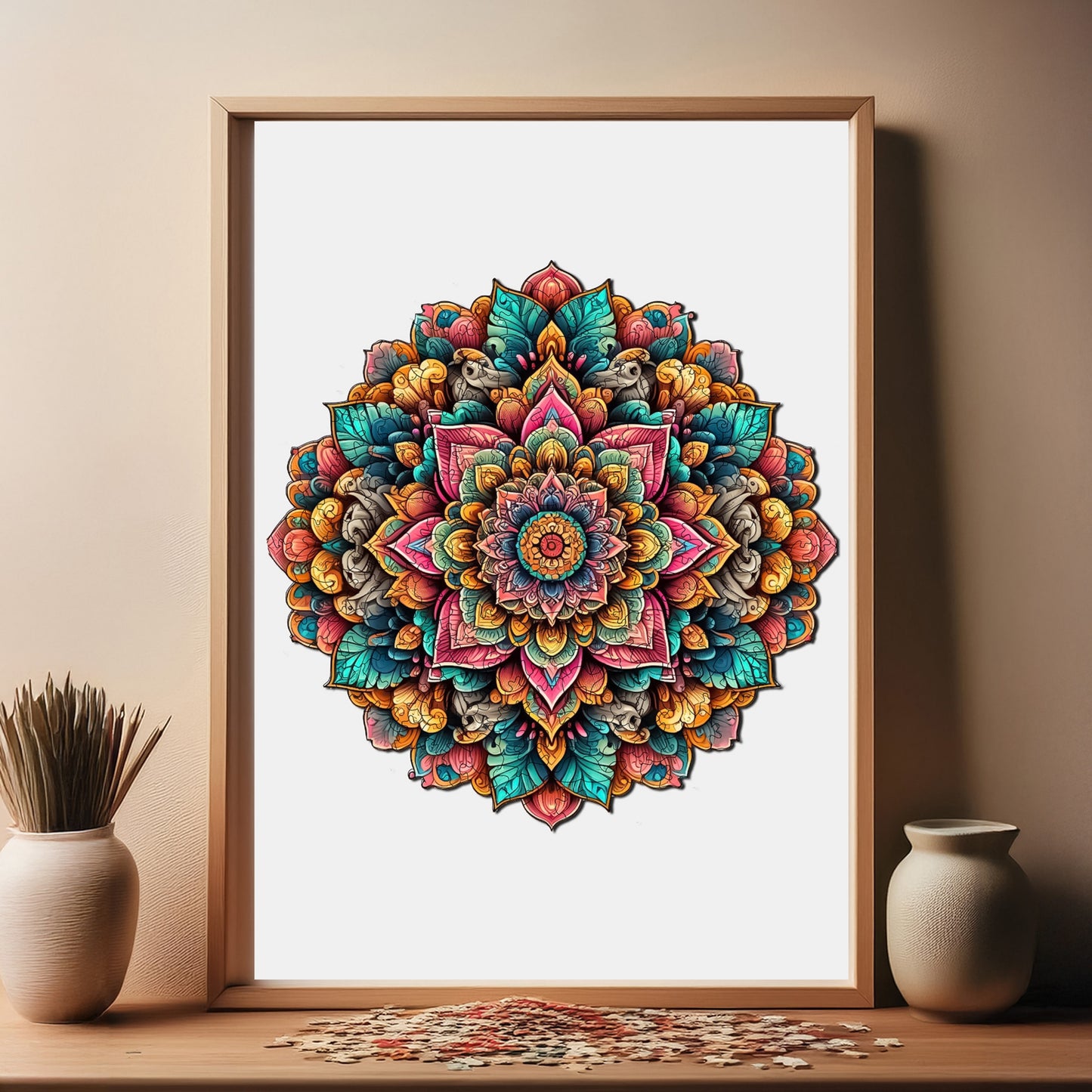 Wooden Puzzles for Adults, Mandala Art Premium Jigsaw Puzzles, 250 Pieces Challenging Wooden Jigsaw, 11,4"x11,4" (29x29 cm)